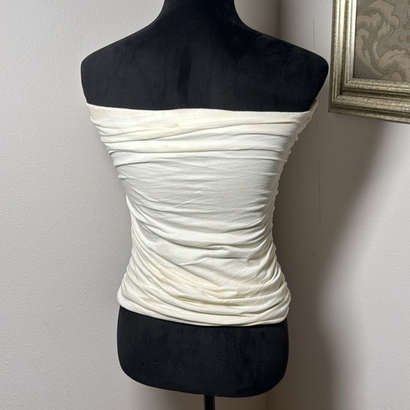 Velvet Tube Ruched embellished ivory top Sz M 100% cotton - Picture 4 of 9